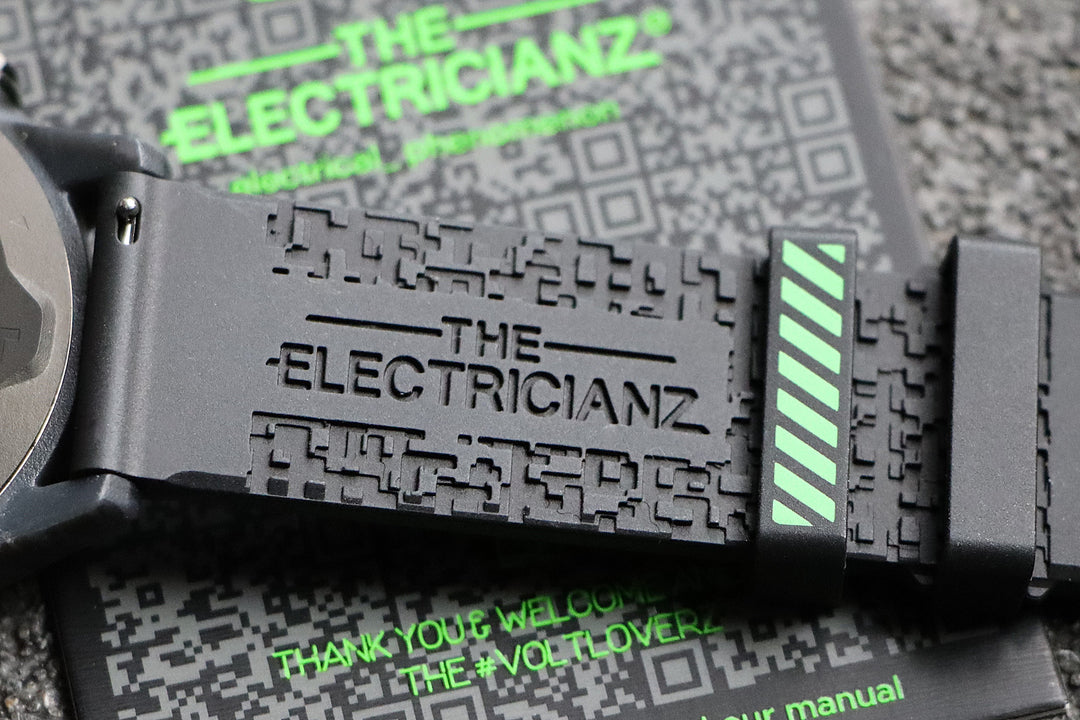 22mm black rubber strap - Green Printing