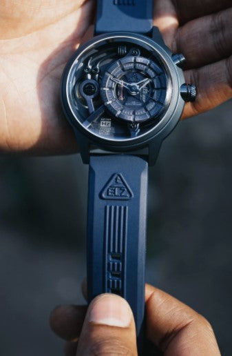 Blue Embossed Rubber Strap // Silver buckle