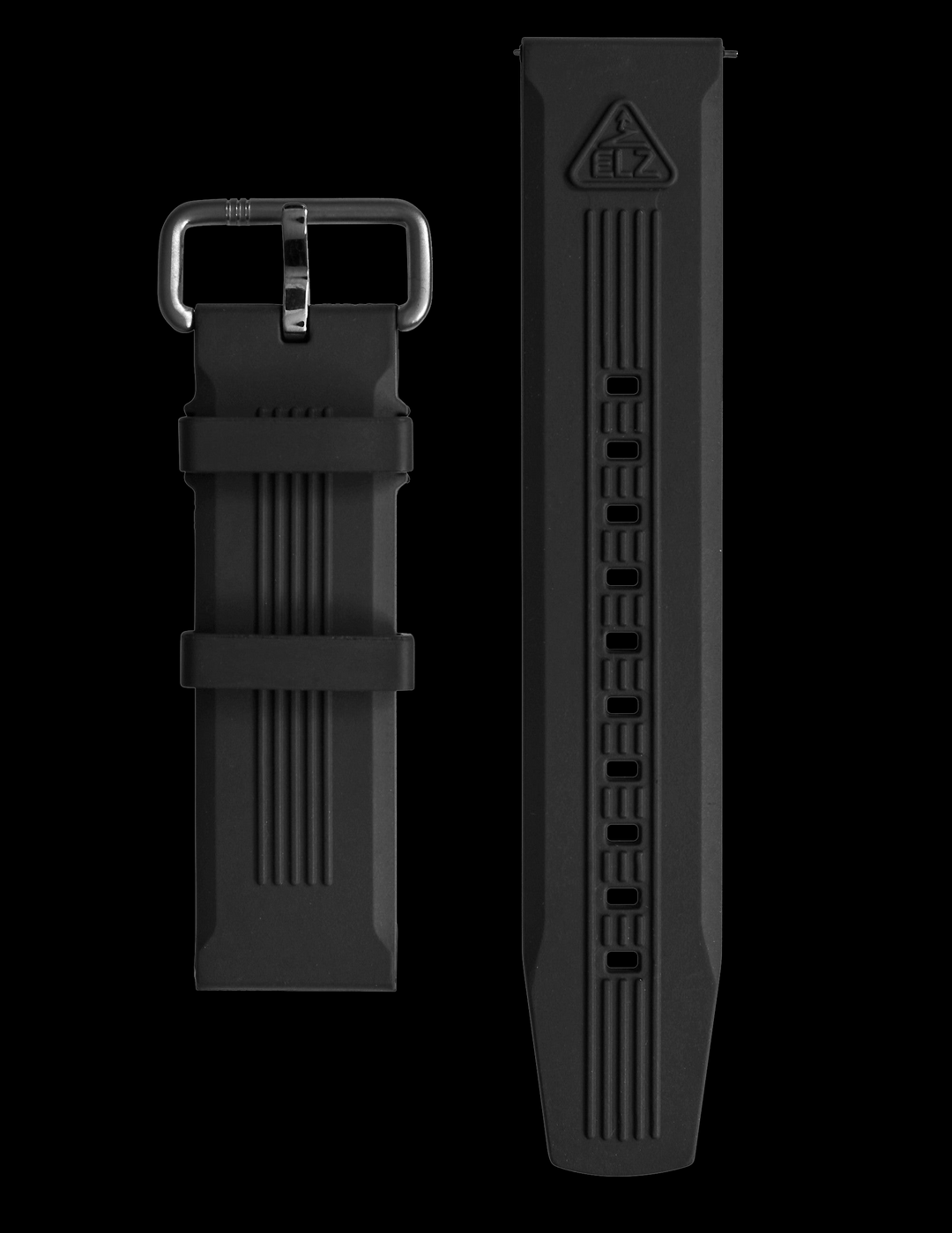 Black Embossed Rubber Strap // Silver Buckle