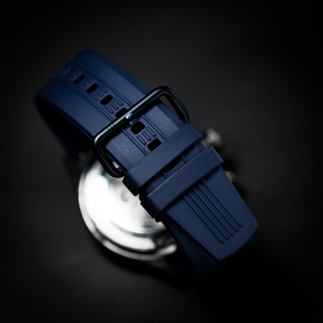 Blue Embossed Rubber Strap // Silver buckle