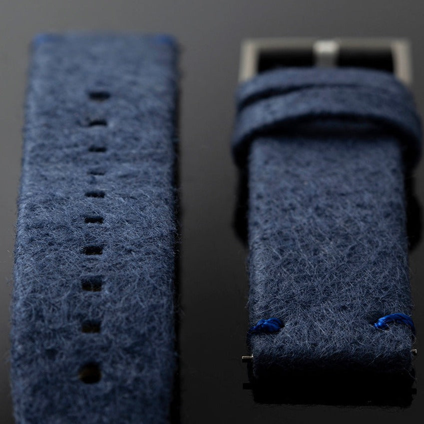 Blue Felt and Calfskin (Leather) Strap // Silver buckle