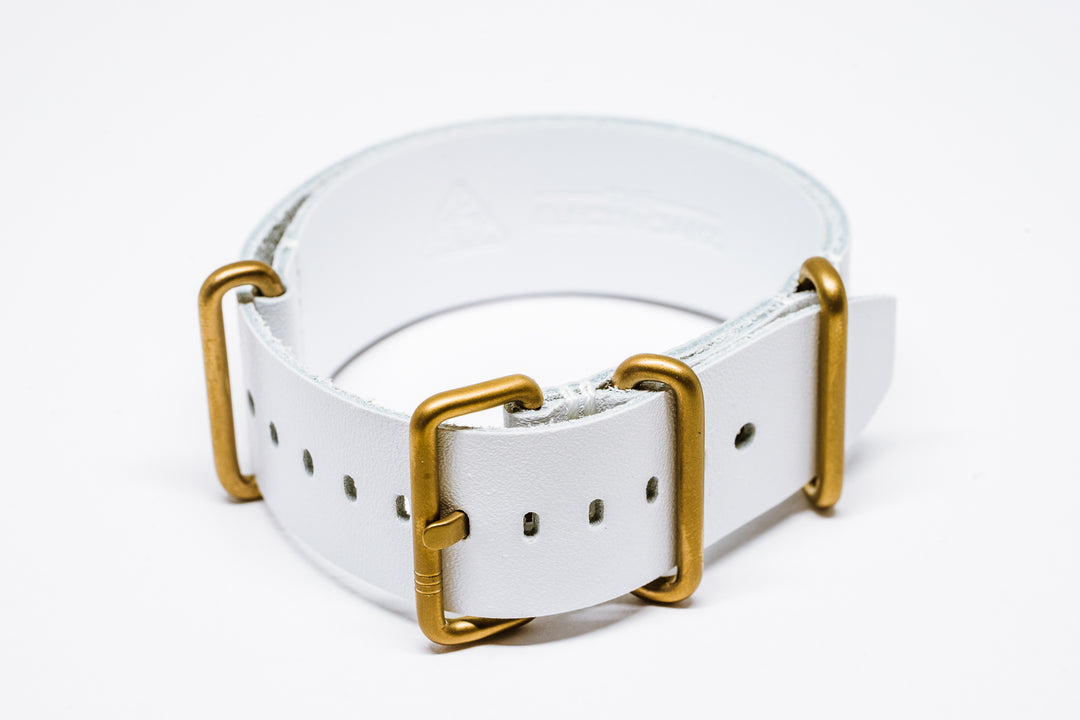 White Nato (Leather) strap // Gold buckle