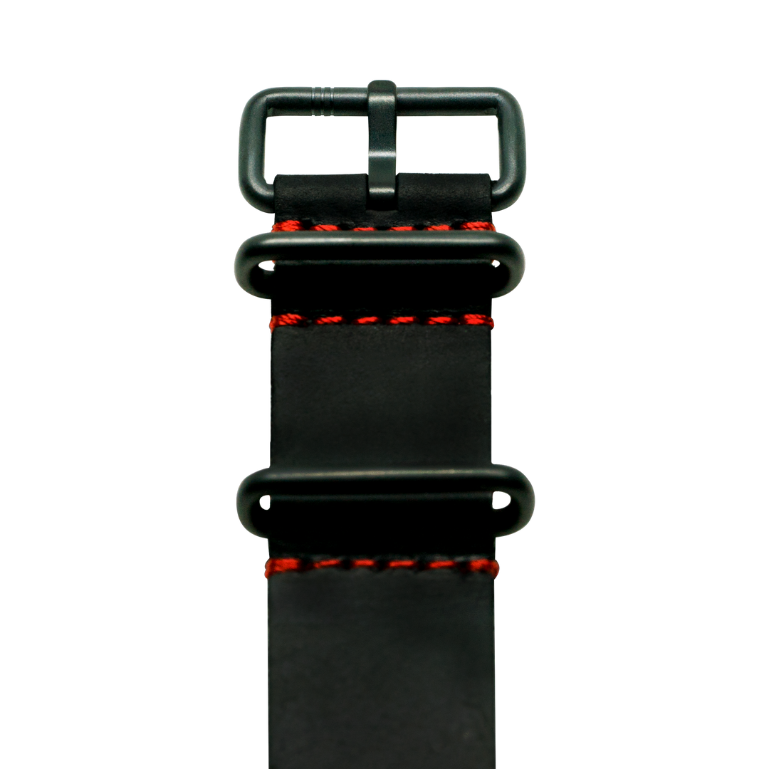 Black Nato (Leather) with Red stitching // black buckle