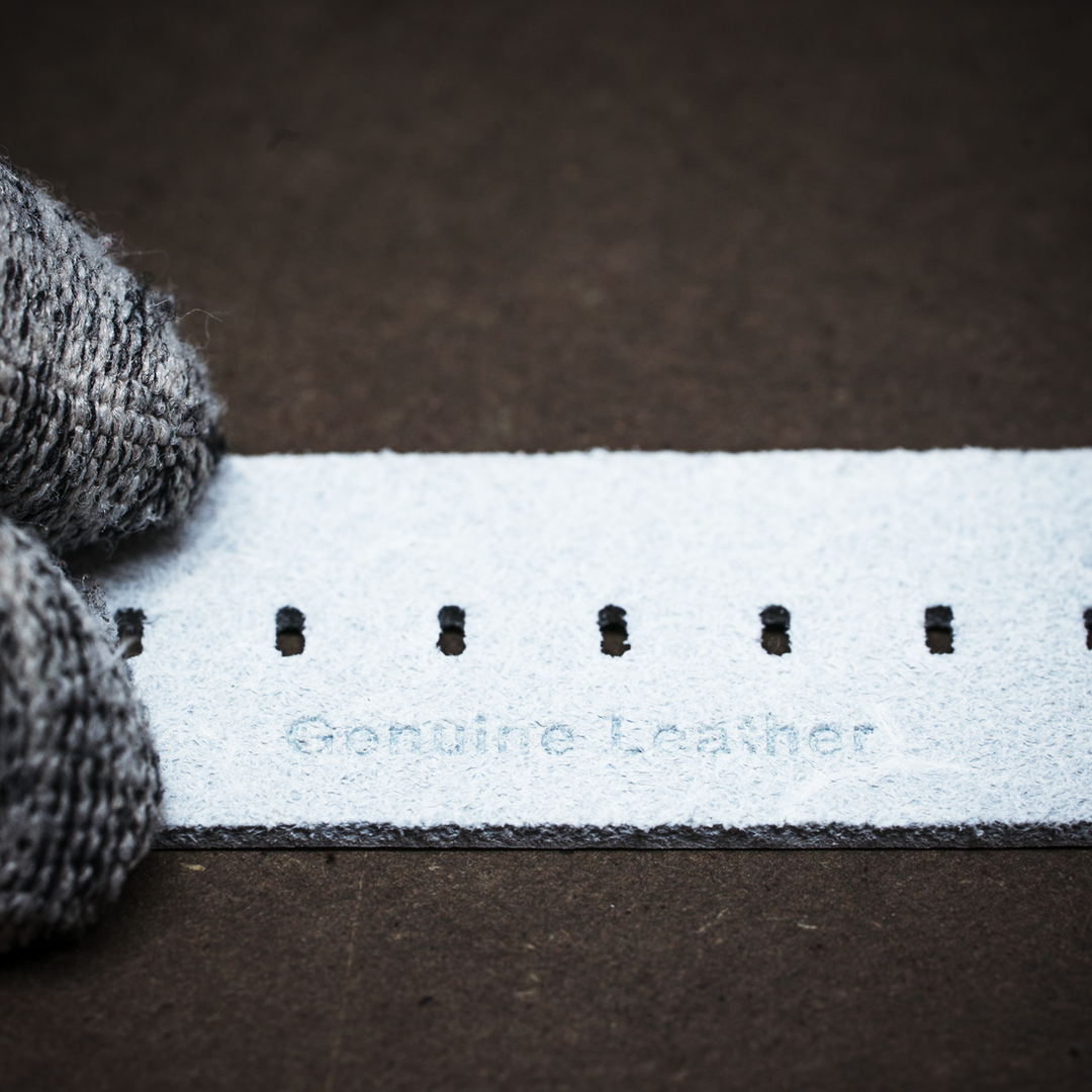 White Embroided Leather Strap with Yellow-red Stitching // Silver buckle